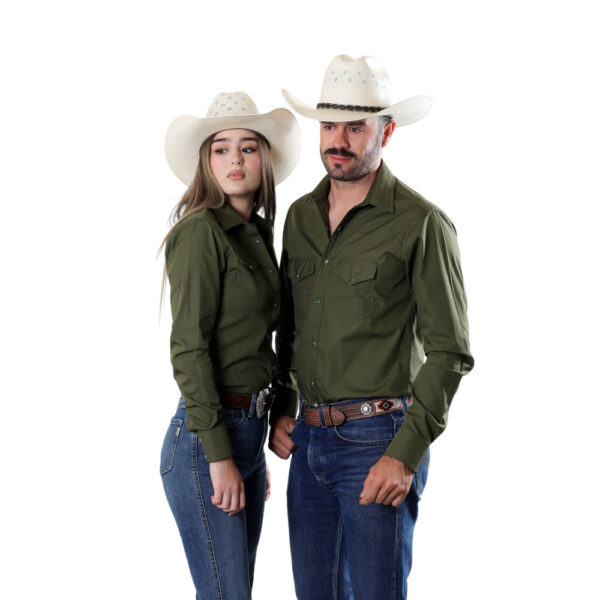 Camisa Vaquera Básica Verde Militar R01 - Imagen 3