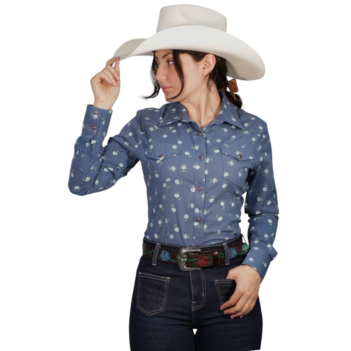 Camisa de dama azul est. flores