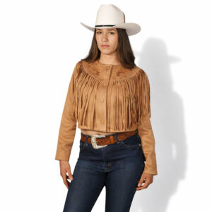 Camisa Vaquera Gamuza Café con Flecos