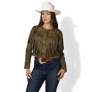 Camisa Vaquera Gamuza Verde con Flecos