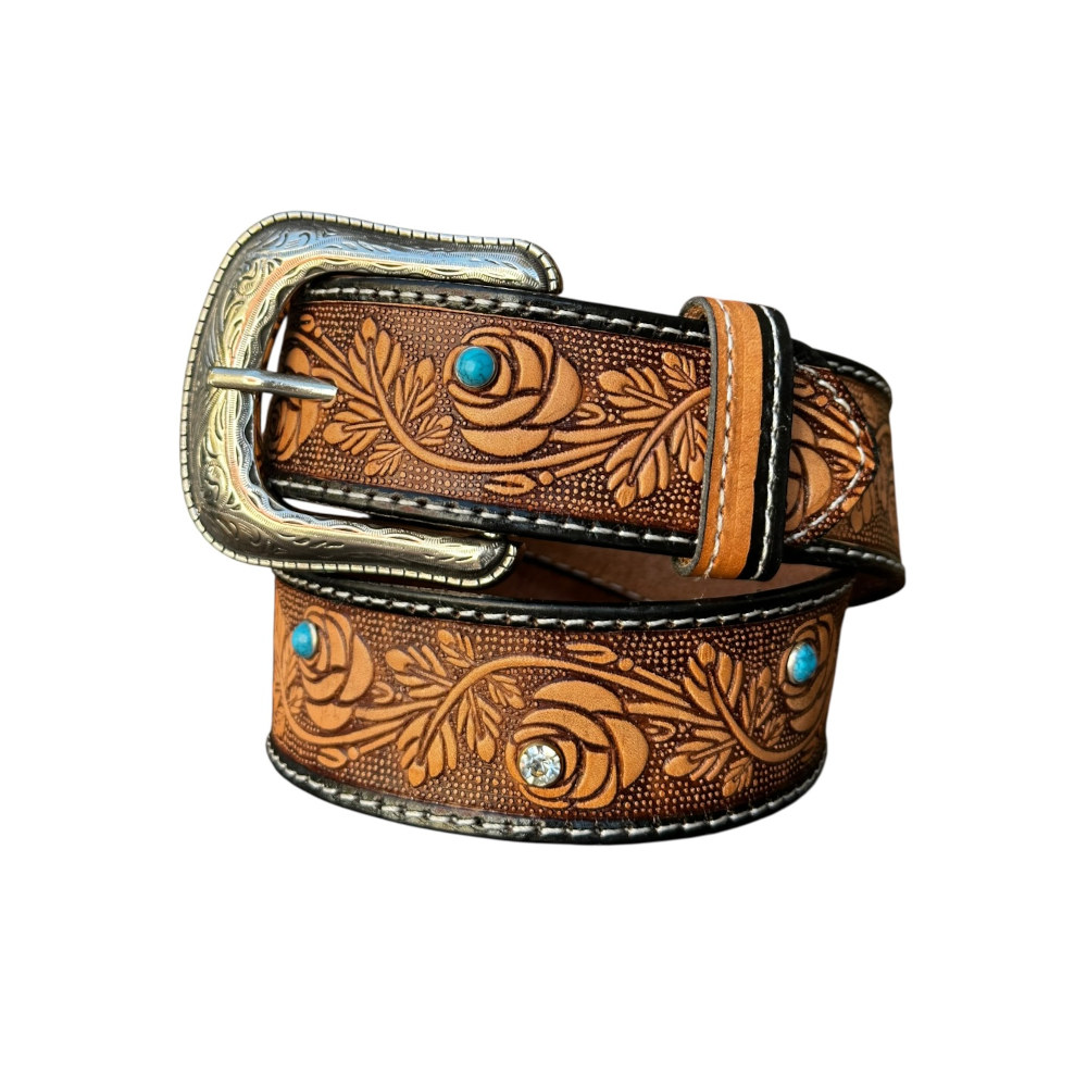 Cinturón de Flores Café con Piedras