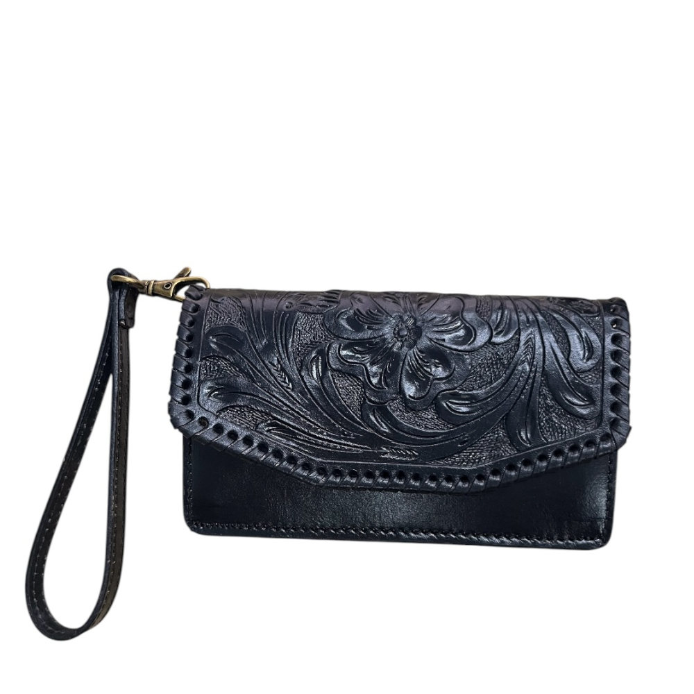 Cartera/Billetera Vaquera Cincelada Negra