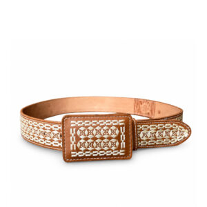 Cinturón Bordado Hebilla Rectangular Marrón