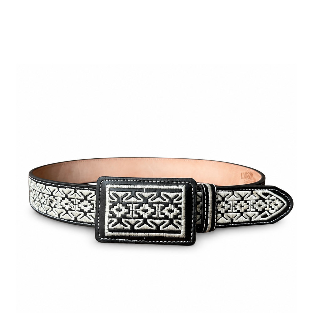 Cinturón Bordado Hebilla Rectangular Negro/Blanco