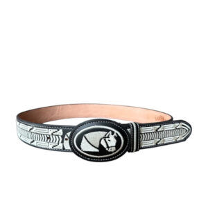 Cinturón Bordado Hebilla Oval Negro/Blanco