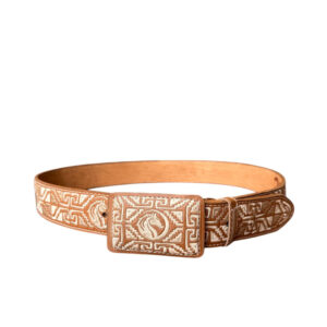 Cinturón Bordado Hebilla Rectangular Marrón